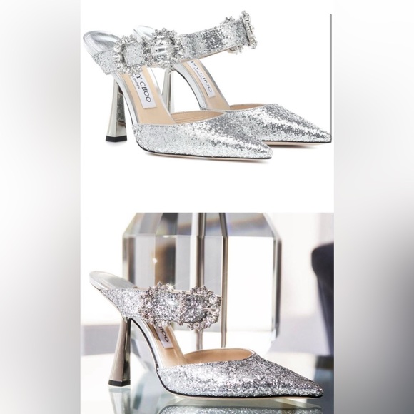 Jimmy Choo Smokey Mule Sparkling Silver Heels - Picture 7 of 7